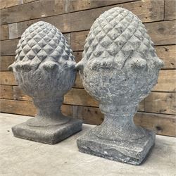 Pair of cast stone Pineapple wall top or gatepost pier finials