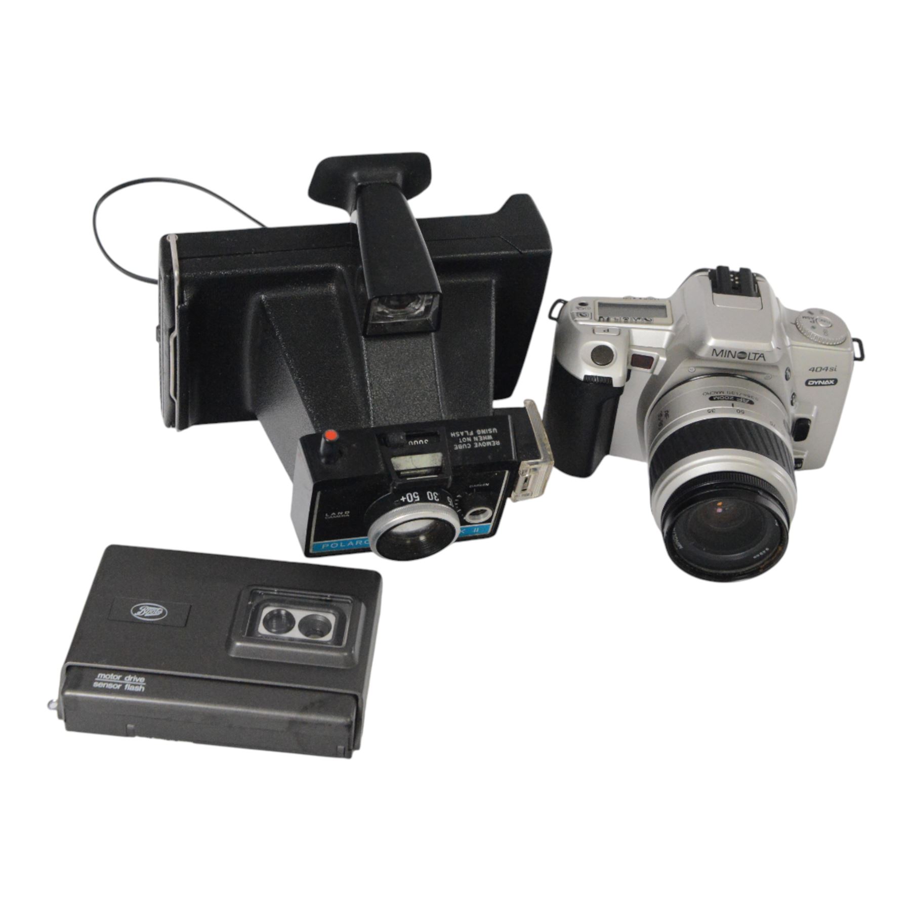 Praktica DCZ 6.2 digital camera, two Polaroid cameras, Minolta 404 si etc