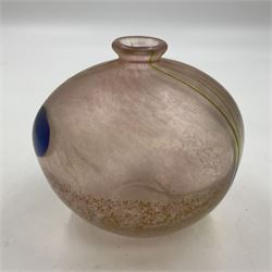 Norman Stuart Clarke vase, of squat spherical form, decorated with lustre lozenges and sea grass upon a pink ground, signed beneath, H10cm