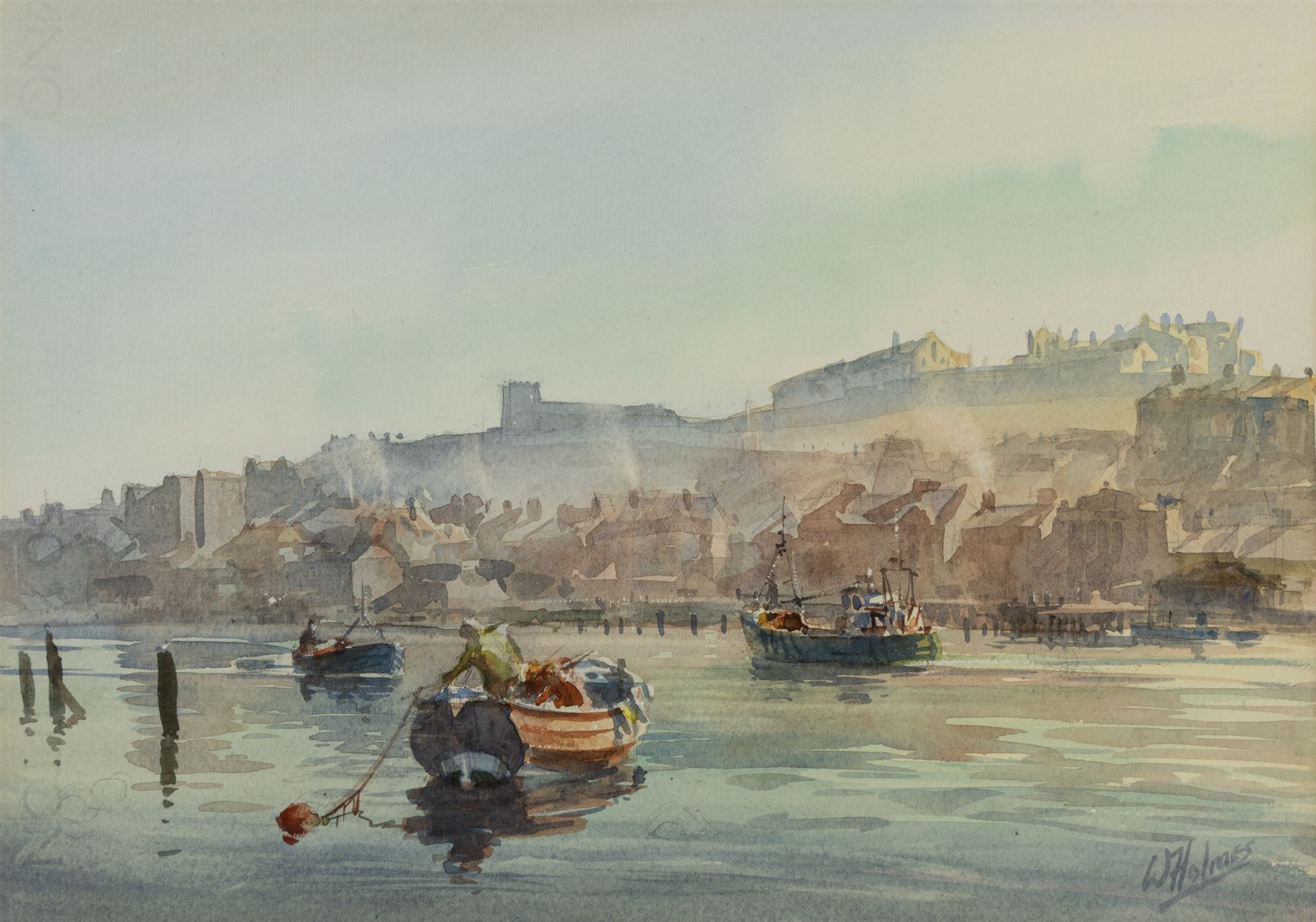 Walter Holmes (British 1936): Fishing Boats Approaching Whitby Harbour, watercolour signed 23.5cm x 33.5cm