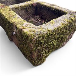 19th century weathered hewn stone double trough rectangular form with two divisions