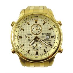 Citizen Alarm Chronograph gentleman's gold-plated bracelet wristwatch, boxed