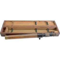 Ross of London  gun scope no 57680, in wooden case marked 'Gun Sight Handle with Great Care', L88cm