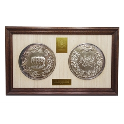  'The Waterloo Medal' fine silver medals commemorating the 160th anniversary of the Battle of Waterloo, limited edition No. 363/1,000, cased with certificate stating '2000 grains of 99.99 per cent pure silver'  