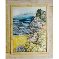  John Aspden (Contemporary Northern British): Cliff Rocks by the Sea, oil on canvas signed and dated 2002, 79cm x 59cm  