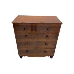 Victorian figured mahogany chest, fitted with two short and three long drawers