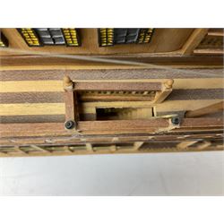 Hand built model of a river paddle steamer 'King of the Mississippi' and a sailing ship with three masts and unfurled sails, largest example H80cm, L101cm