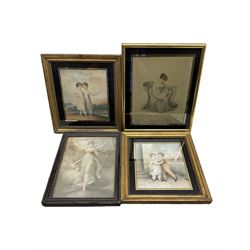 Four early 19th century stipple engravings, three in verre eglomise frames (4)