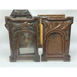 Four carved oak picture frames, of various shapes and two carved oak boxes, largest box H11.5cm