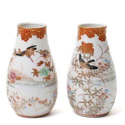 Collection of 19th century Japanese Kutani wares, including two pairs of vases, a twin handled vase painted with elder figures, and one other vase with imitation bamboo feet, painted with birds, largest H23cm (6)