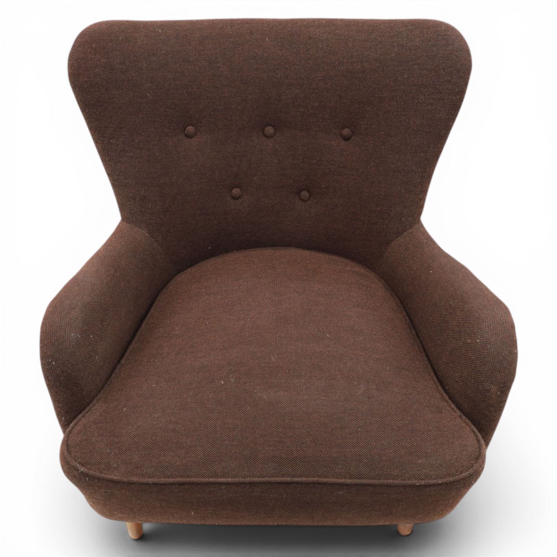 Ernest Race (British 1913-1964) - mid-20th century DA2 low-back wingback armchair upholstered in deep purple fabric