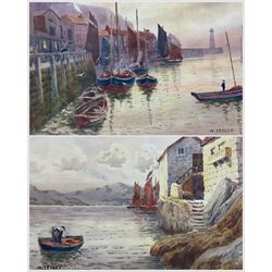 W Tetley (British Early 20th century): Whitby, pair watercolours signed 25cm x 36cm (2) (unframed)