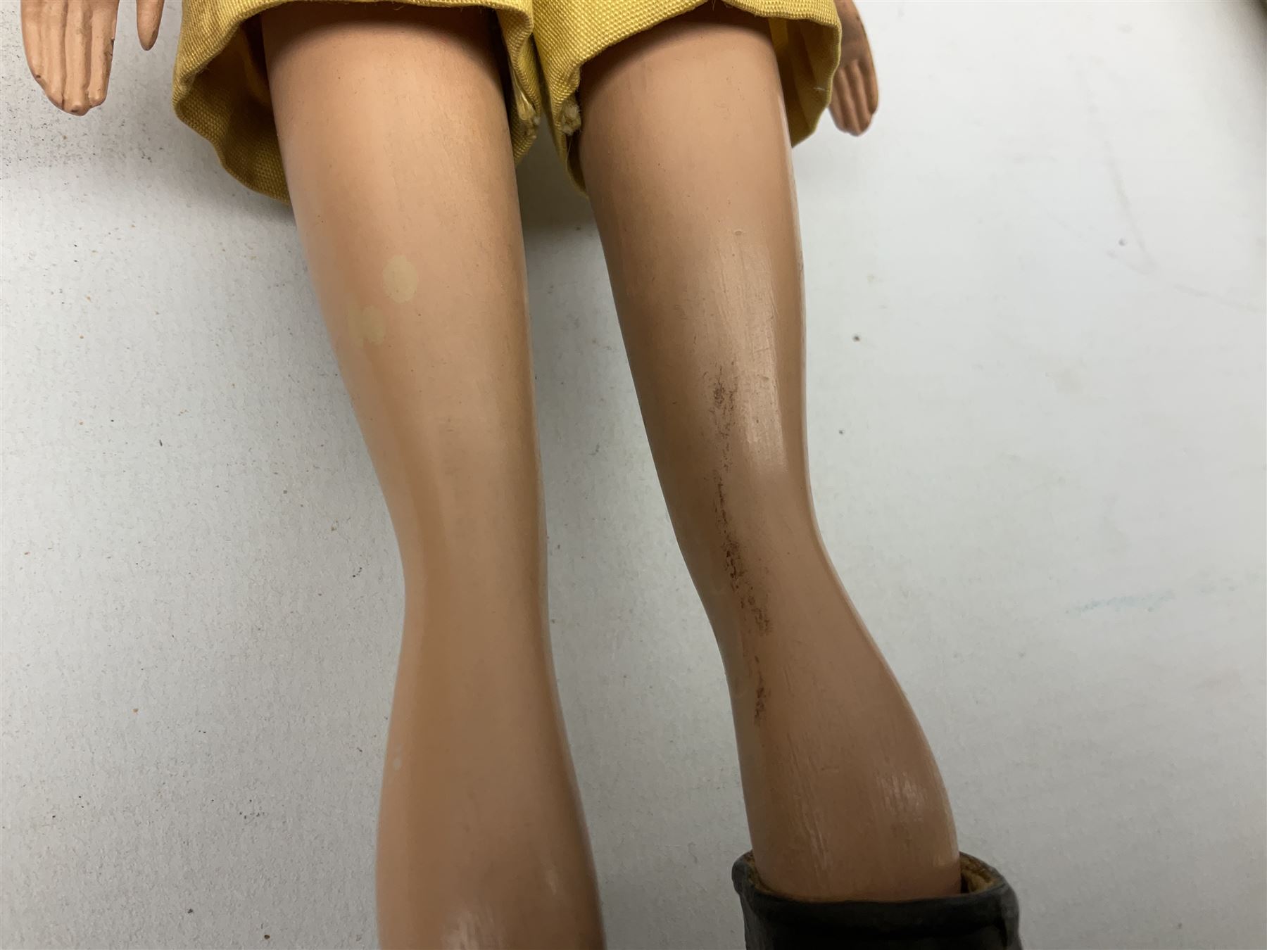 1950s fashion doll reputedly used for advertising children's wellingtons in a shoe shop window H30cm; and two soft toys (3)