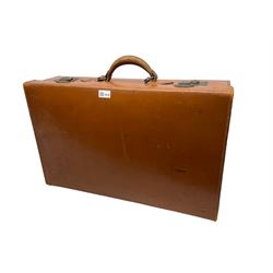 Vintage leather suitcase, with two button slide locks to front, leather handle