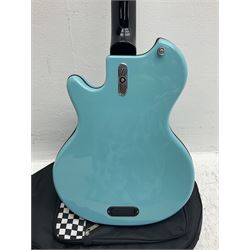 Italia Mondial electric guitar in blue with independent pick-ups, serial no.150066 L100cm; in original Italia carrying case 