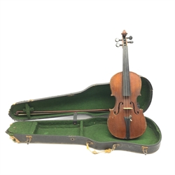 John Murdoch & Co 'The Maidstone' three-quarter size violin with 33.5cm two-piece maple back and ribs and spruce top, bears label, 55cm overall, in hard carrying case with bow