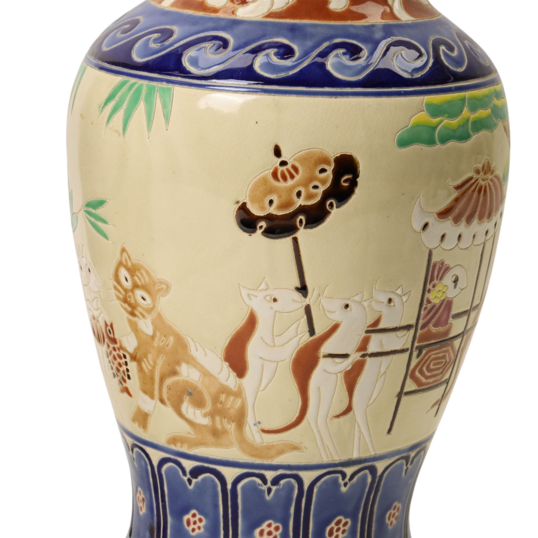 Modern Chinese vase decorated with figures and landscapes H60cm and one other vase