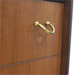 G Plan - 'Librenza' tola wood chest of seven drawers, gold coloured metal pulls on an ebonised based with gold coloured feet