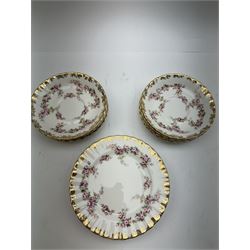 Royal Albert Dimity Rose pattern tea service for six place settings, including teapot, teacups and saucers, sugar bowl and two milk jugs, all with printed mark beneath