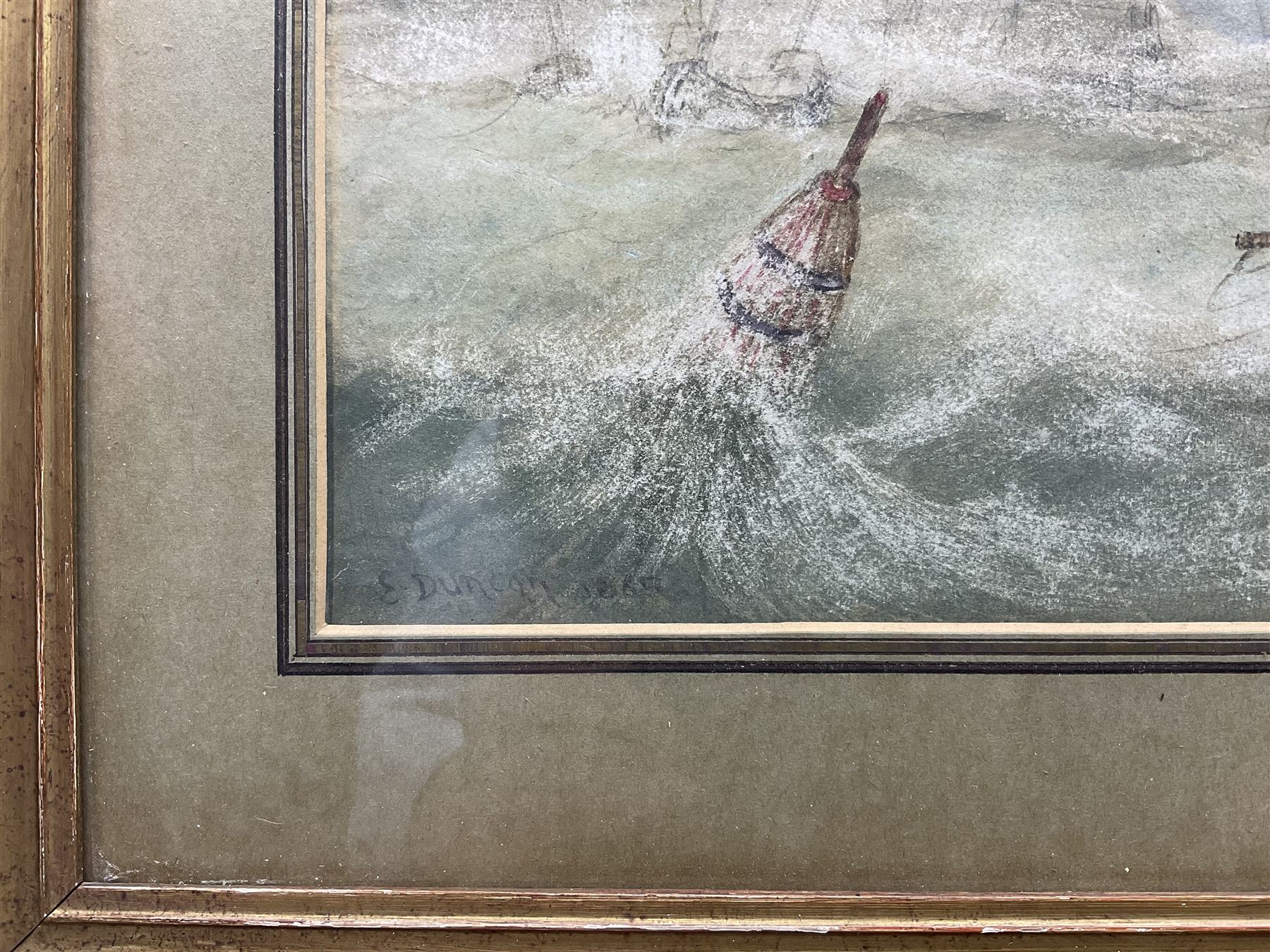 Edward Duncan (British 1803-1882): 'French Boats in a Squall', watercolour with scratching out signed and dated 1865, titled on label verso 22cm x 46cm 