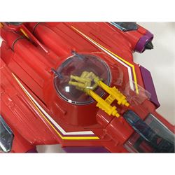 Manta Force Red Venom 1987 Bluebird Toys PLC toy plane with associated figures, with three more toy vehicles and figures comprising Lanard 1996 S.T.A.R Force Mobile Ground Support truck, Hasbro 2000 Action Man motorbike with side car, Sindy moped 