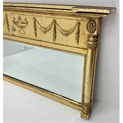 Regency style gilt overmantle mirror, Adam style urn flanked by swags