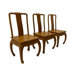Oriental hardwood rectangular dining table, and six high back dining chairs with solid seats