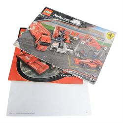 Lego Racers set Ferrari F1 Pit no. 8155, further racing related Lego pieces, all partially built, unboxed with instructions