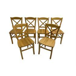 Set six light oak dining chairs, with x-shaped backs