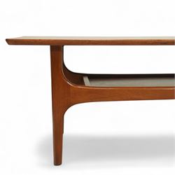 Jentique - Mid-century 'Stingray' teak coffee table, rectangular form with rounded corners, raised on shaped supports united by a magazine under tier 