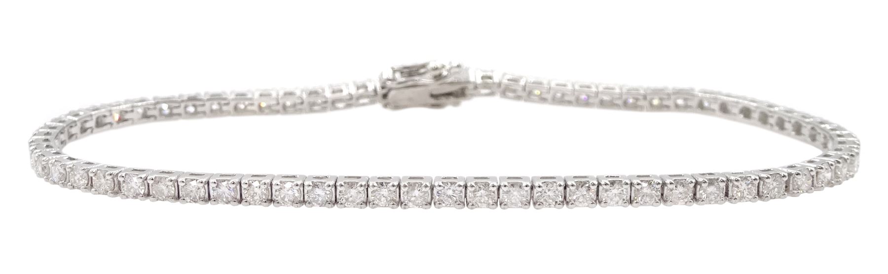 18ct white gold round brilliant cut diamond bracelet, stamped 18K, total diamond weight 2.50 carat