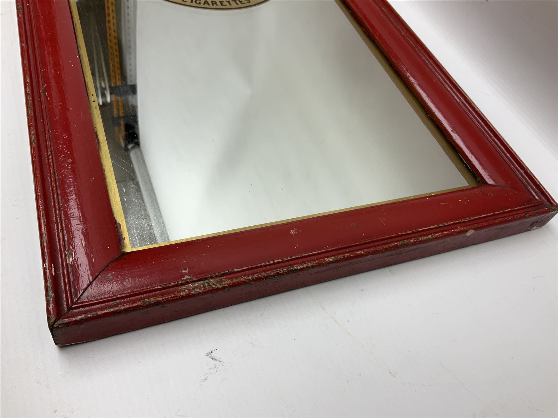 Wills' Gold Flake advertising mirror in painted red frame, H41 cm
