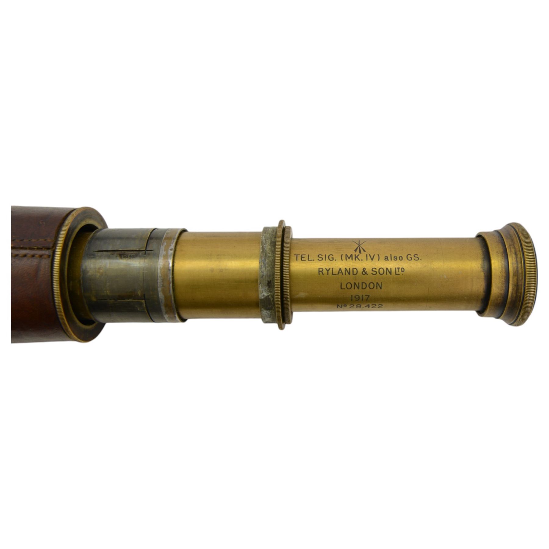 Four military telescopes for restoration/repair, comprising 1917 Ryland & Son Ltd Tel Sig MKIV also GS no. 28.422, 1940 W.Ottoway & Co Ltd no.1098 inscribed 2263 and 1162, BC & Co Ltd Tel Sct Regt MK II no. 24369 and BC & Co Ltd Tel Sig MK VI no. 6389, all engraved with broad arrow