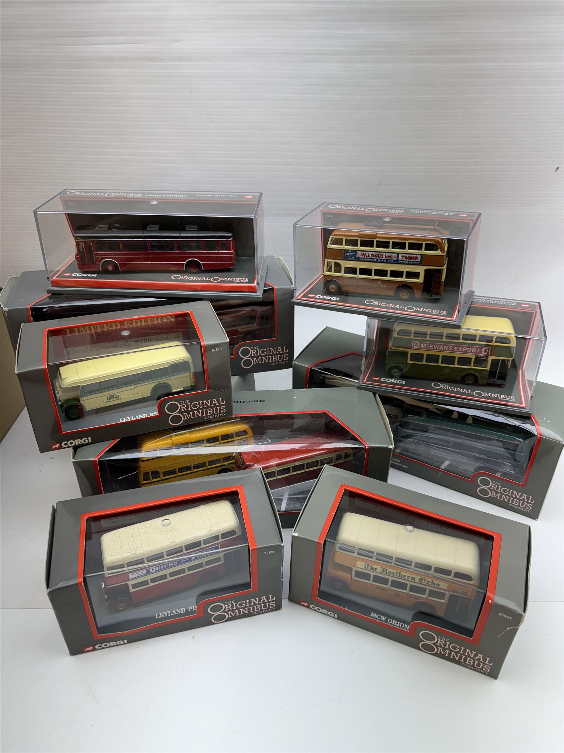 Nineteen limited edition Corgi The Original Omnibus 1:76 scale diecast models, including 45001 Dorset Delights, 45002 The Varsity Set and 97095 Lancashire Holiday Set, all boxed with certificates 