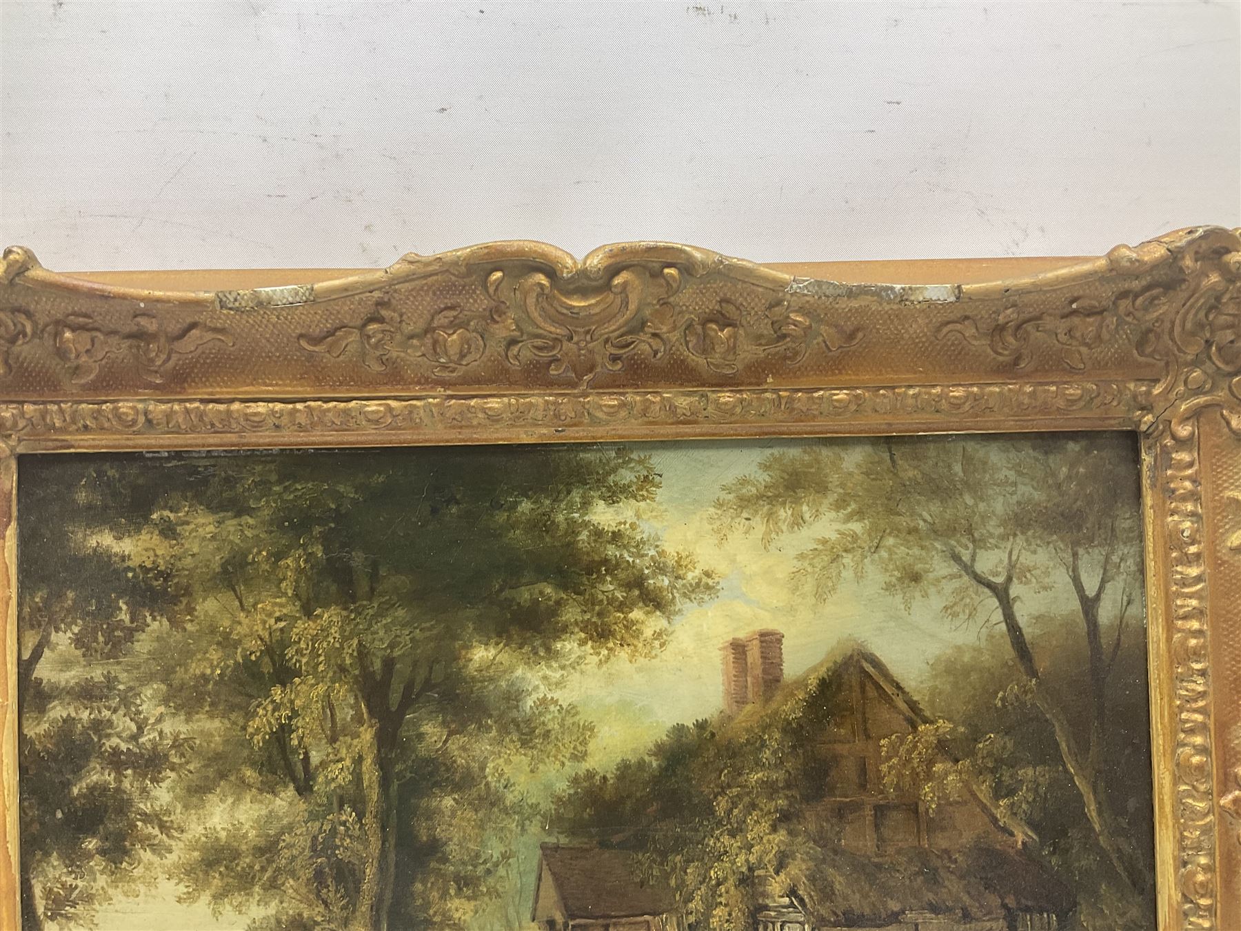 English School (19th century): Cottage by the Lake, oil on panel unsigned 21cm x 31cm