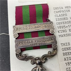 Victoria India Medal with Tirah 1897-98 and Punjab Frontier 1897-98 clasps awarded to 367H Pte. W. Simonds 1/Duke of Cornwall's Light Infantry; with ribbon