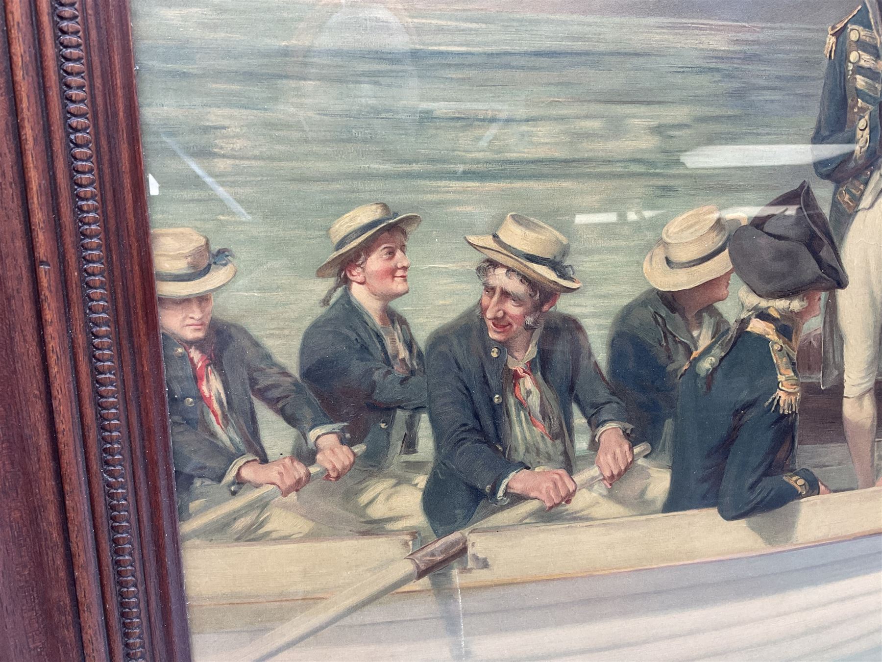 After Fred Roe, pair of colour prints of Lord Nelson, one titled 'Good-bye My lads', the other depicting Nelson walking through the streets of Portsmouth, 52 x 81cm, modern mahogany frames (2)