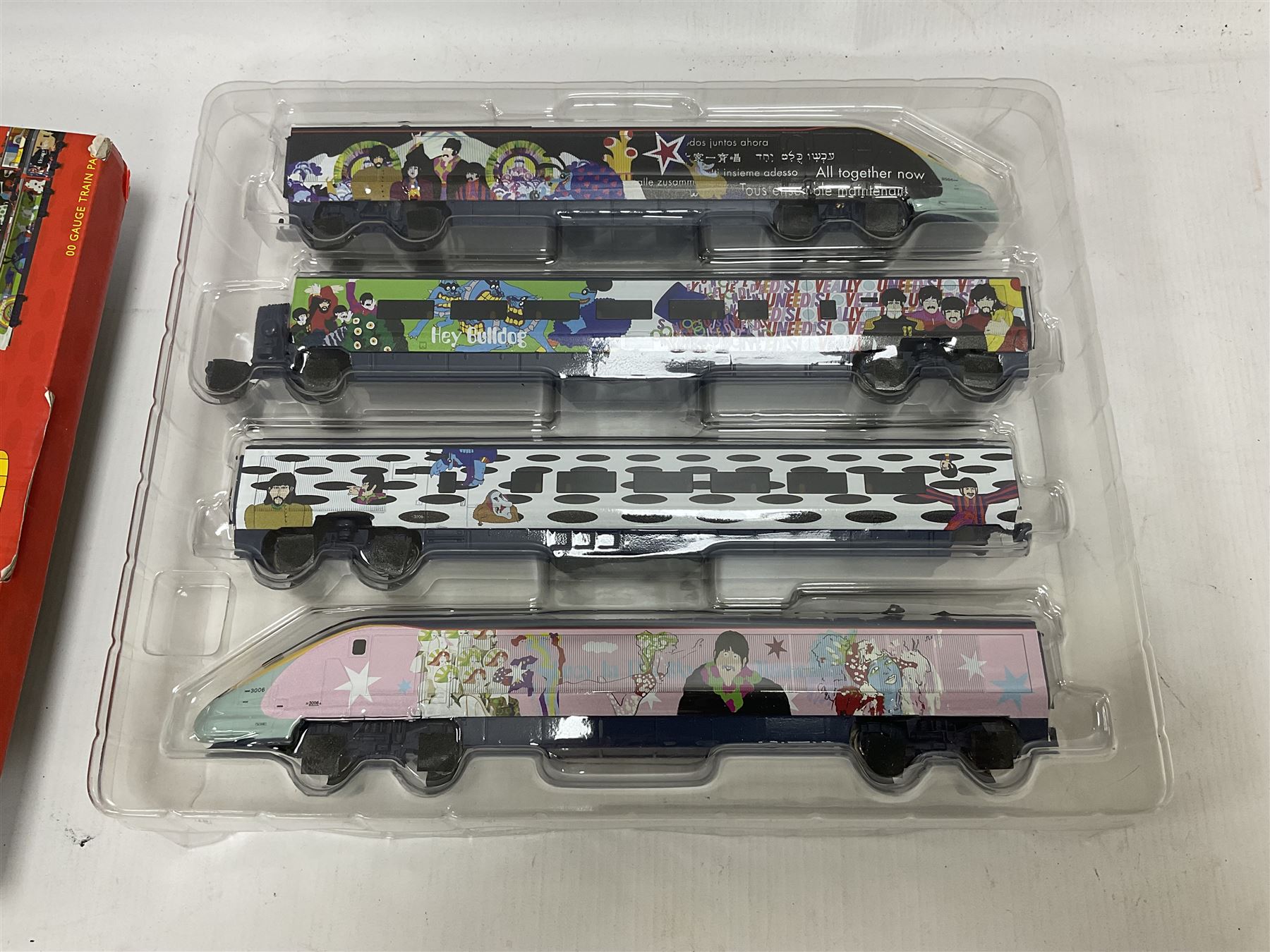 Hornby ‘00’ gauge - DCC ready The Beatles Yellow Submarine Eurostar Train Pack set 3005/3006 comprising Eurostar Class 373 Power Driving Unit, Eurostar Class 373 Dummy Driving Unit and two Eurostar Class 373 Passenger Saloons; in original box 