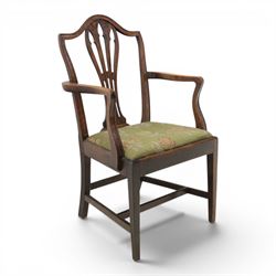 Early 20th century George III design mahogany open armchair, shaped cresting rail with pie...