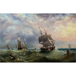 Henry (1820-1887) and Edward King (1860-1941) Redmore: Shipping off the Coast in Choppy Seas, oil on canvas initialled and dated 34cm x 52cm
Notes: a work almost certainly by E K but with areas contributed by his father and signed with a spurious date by the son