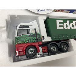 Corgi Eddie Stobart - three limited edition lorries; two Hauliers of Renown - CC13415 MAN TGA XXL Curtainside and CC14002 Volvo FH Curtainside; and  CC12607 Scammell Crusader Tautliner; all boxed (3)