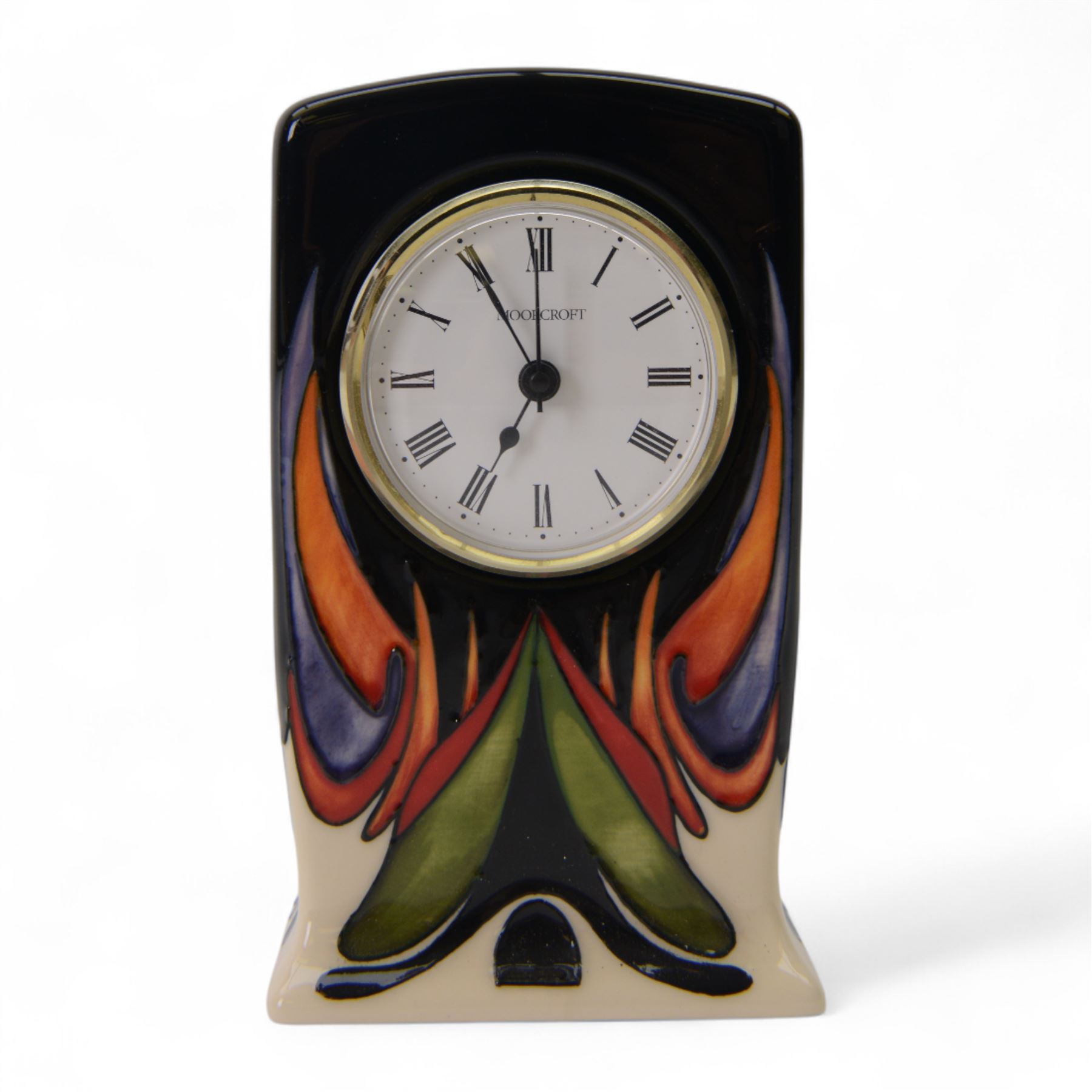 Moorcroft mantle clock, in Paradise Found pattern, with impressed mark beneath, H16cm