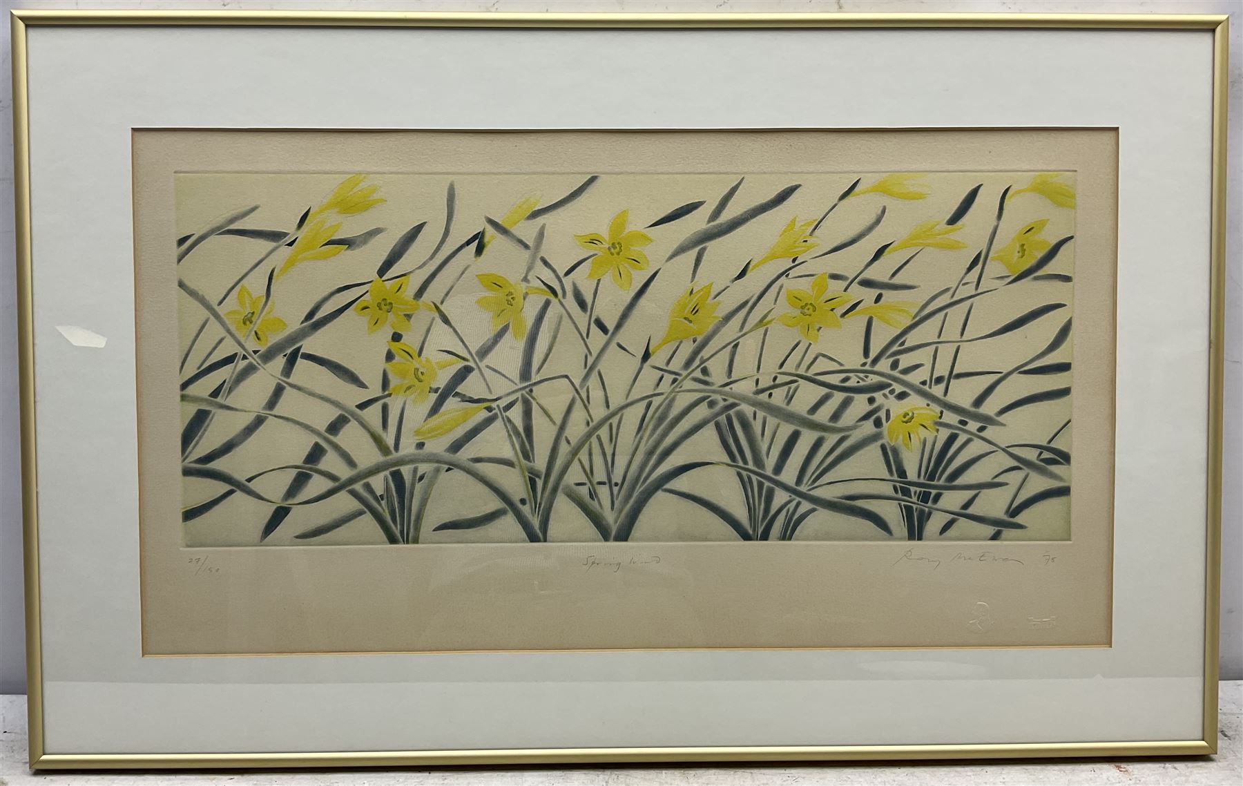 Rory McEwen (Scottish 1932-1982): 'Spring Wind' - Daffodils, coloured aquatint signed titled dated '78 and numbered 27/150 in pencil, with Christie's Contemporary Art blindstamp 24cm x 57cm