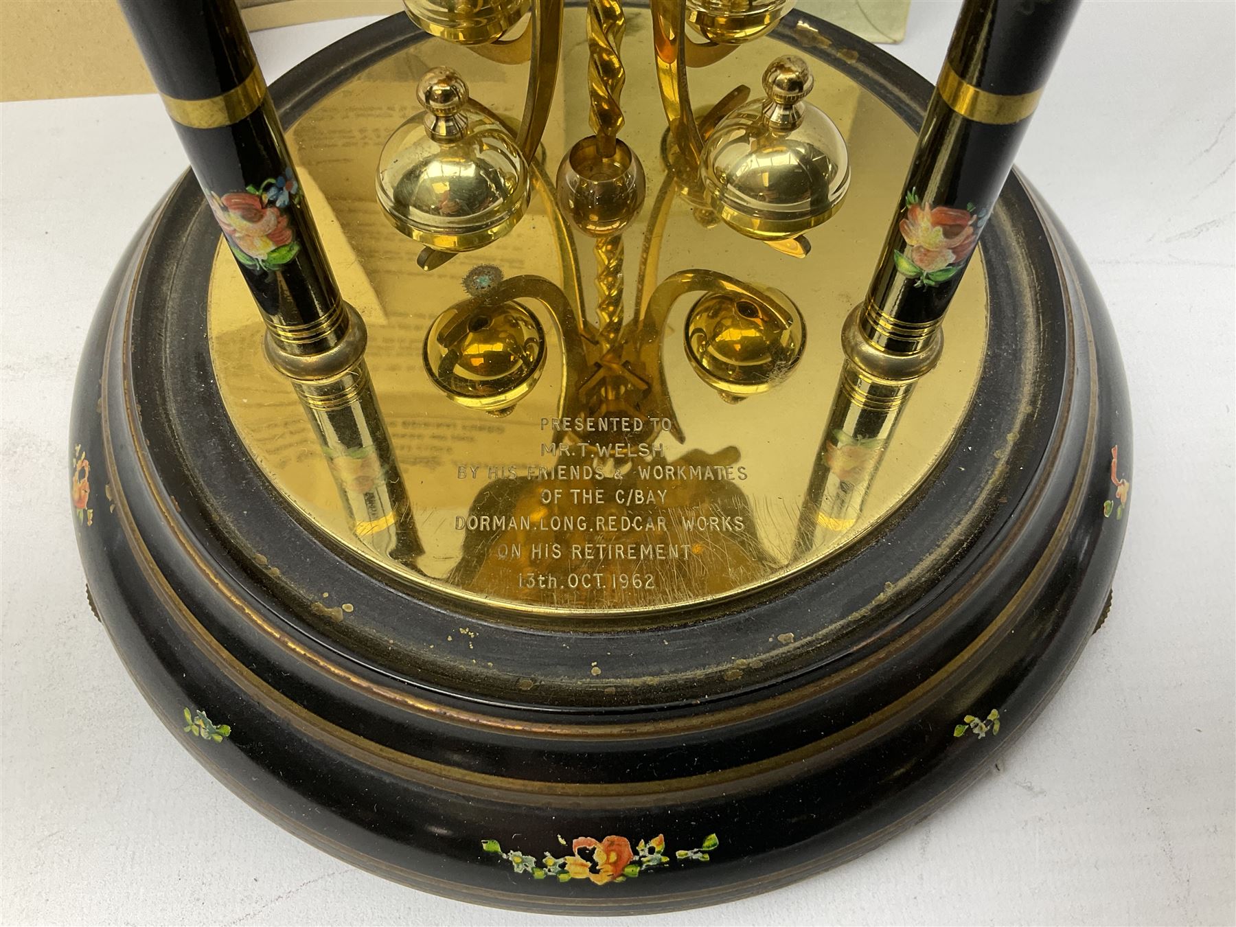 West German Kundo anniversary clock with glass dome, H30cm