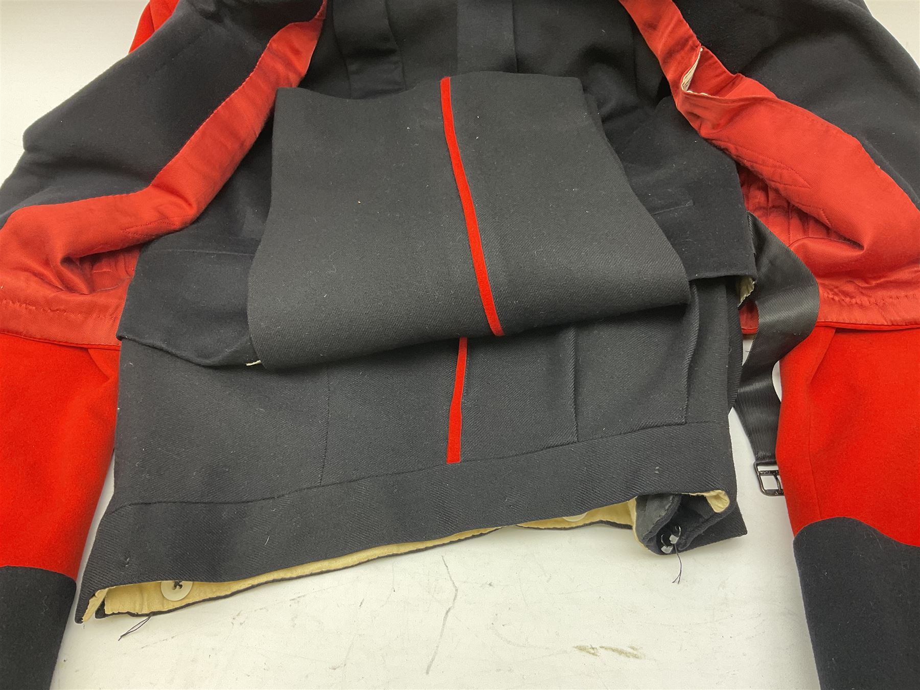 Royal Marines 2nd Lieutenant three-piece mess uniform, early 1950s, by Jones Chalk & Dawson Ltd 6 Sackville Street Piccadilly W; label dated 18.1.54 for 2nd Lieutenant R.E. Maitland