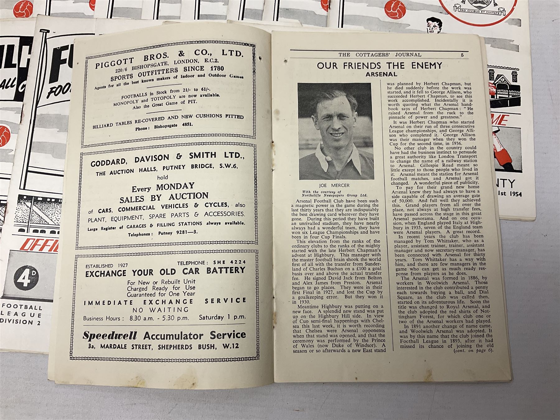 Fulham F.C. programmes - twenty-seven home matches 1949/50 - 1957/58; and two photocopies of memorabilia items