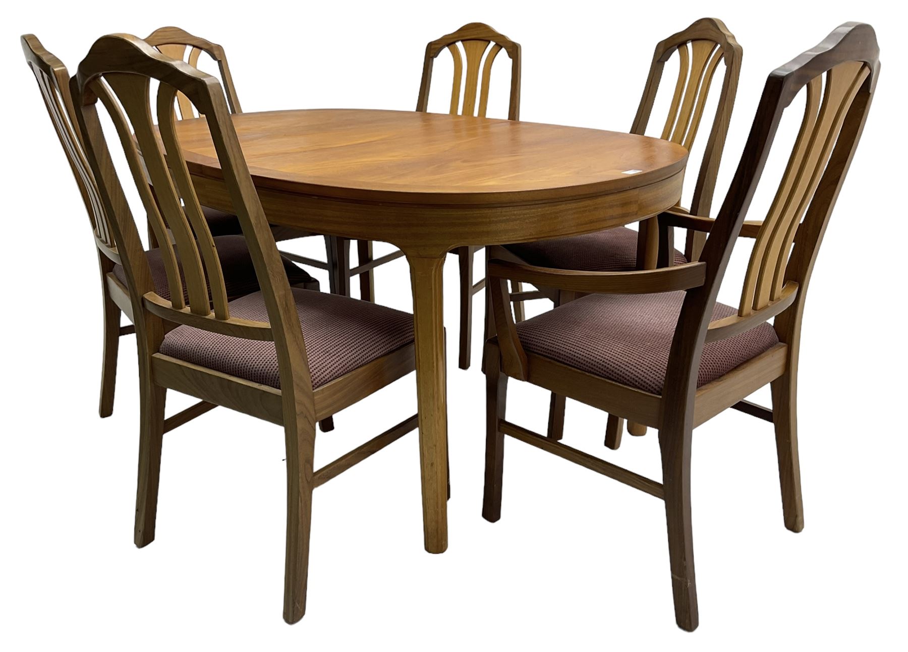 Nathan - teak oval extending dining table (99cm x 153cm - 205cm, H75cm ); and a set of six chairs