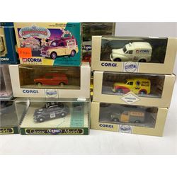 Twenty six boxed Corgi die-cast models, predominantly of Morris Minor vans, to include boxed limited edition Morris Minor van set, Morris Minor Saloon, Morris 100 Van with Bird's Custard livery, Royal Mail Morris Mini van etc
