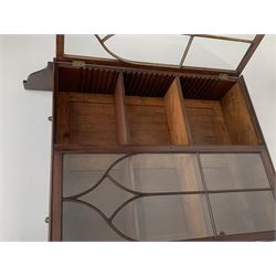 Georgian mahogany Gothic wall hanging cabinet, enclosed by two ogee pointed arch astragal glazed doors, plain sides with shaped top and bottom brackets