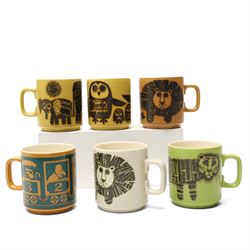 Five Hornsea pottery Jungle pattern mugs by Jack Dadd and Train Robber mug by John Clappison (6)